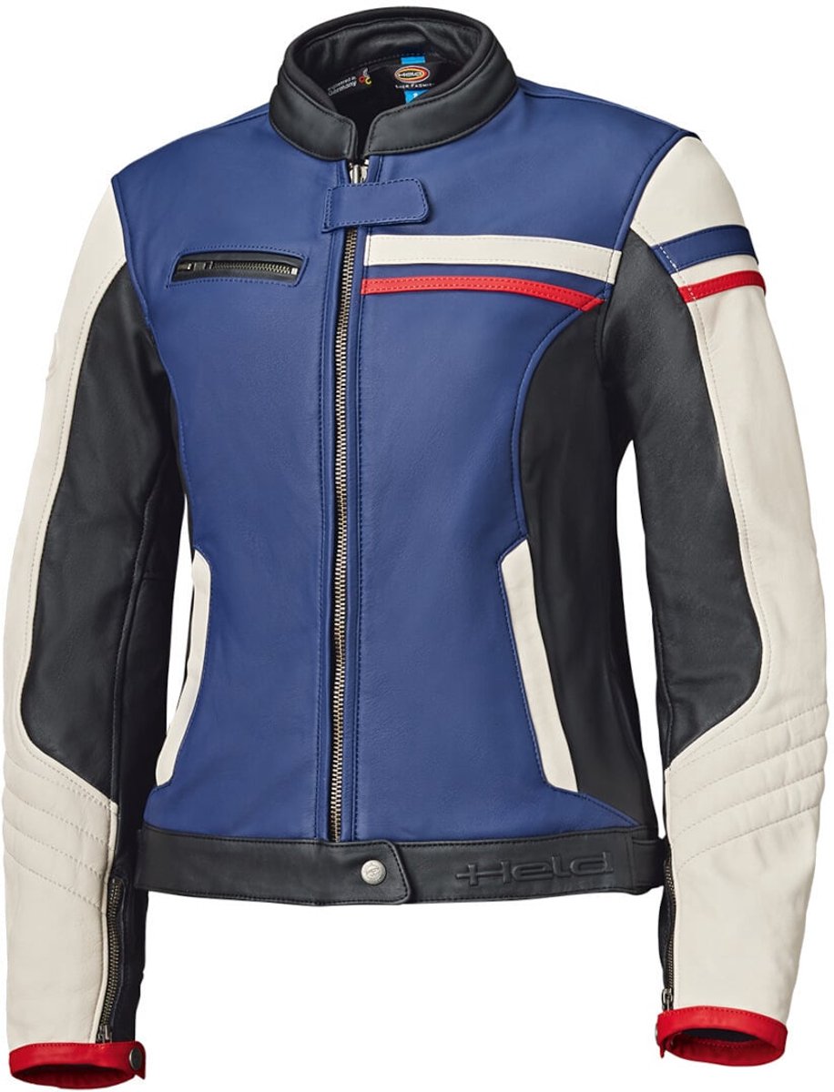 Held Midway Dames Blauw Rood Wit Leren Motorjas - Jas