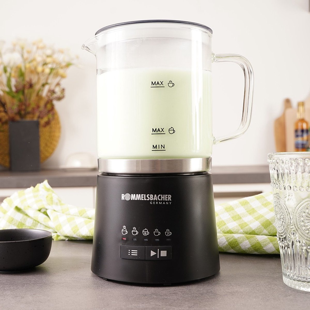 ROMMELSBACHER MS 625 Melkopschuimer met Glazen Kan, 5 Programma's voor Cappuccino, Latte Macchiato, Chocolademelk, Geschikt voor Plantaardige Melk, Testsieger ETM 2026 — cadeau in Kookcadeaus - foto 5