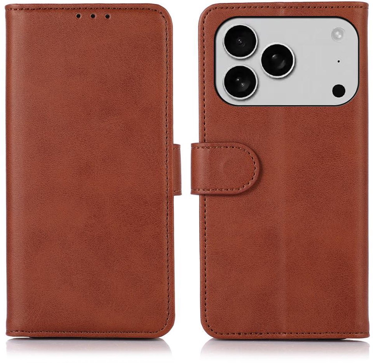 Mobigear Telefoonhoesje geschikt voor Apple iPhone 17 Pro Max Hoesje | Mobigear Wallet Bookcase Portemonnee | Pasjeshouder voor 3 Pasjes | Telefoonhoesje voor Pinpas / OV Kaart / Rijbewijs - Bruin