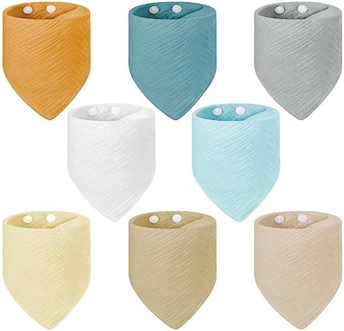 Image of 8-pack driehoekige slabbetjes voor baby's, bandana's, zachte en absorberende mousseline kwijlslabbetjes met verstelbare drukknopen, uniseks
