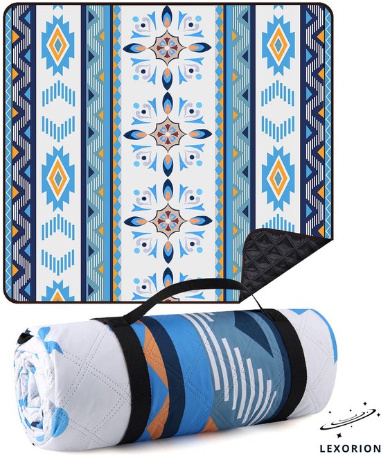 Lexorion Comfort Picknickkleed - Picknickdeken - Waterdicht Picknickkleed - 200x200 cm - Comfortabel, Extra Groot en Opvouwbaar Buitenlaken - Ideaal voor Picknick, Strand, Camping en Speeltuin - Groot en Zandbestendig Dekens voor 6-8 Personen - Blauw
