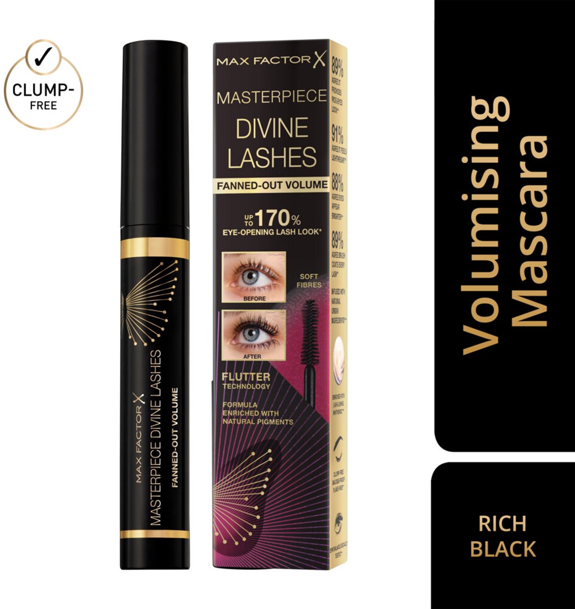 Max Factor - Masterpiece Divine Lashes Volumising Mascara Rich Black - 3 x 8 ml - Voordeelverpakking