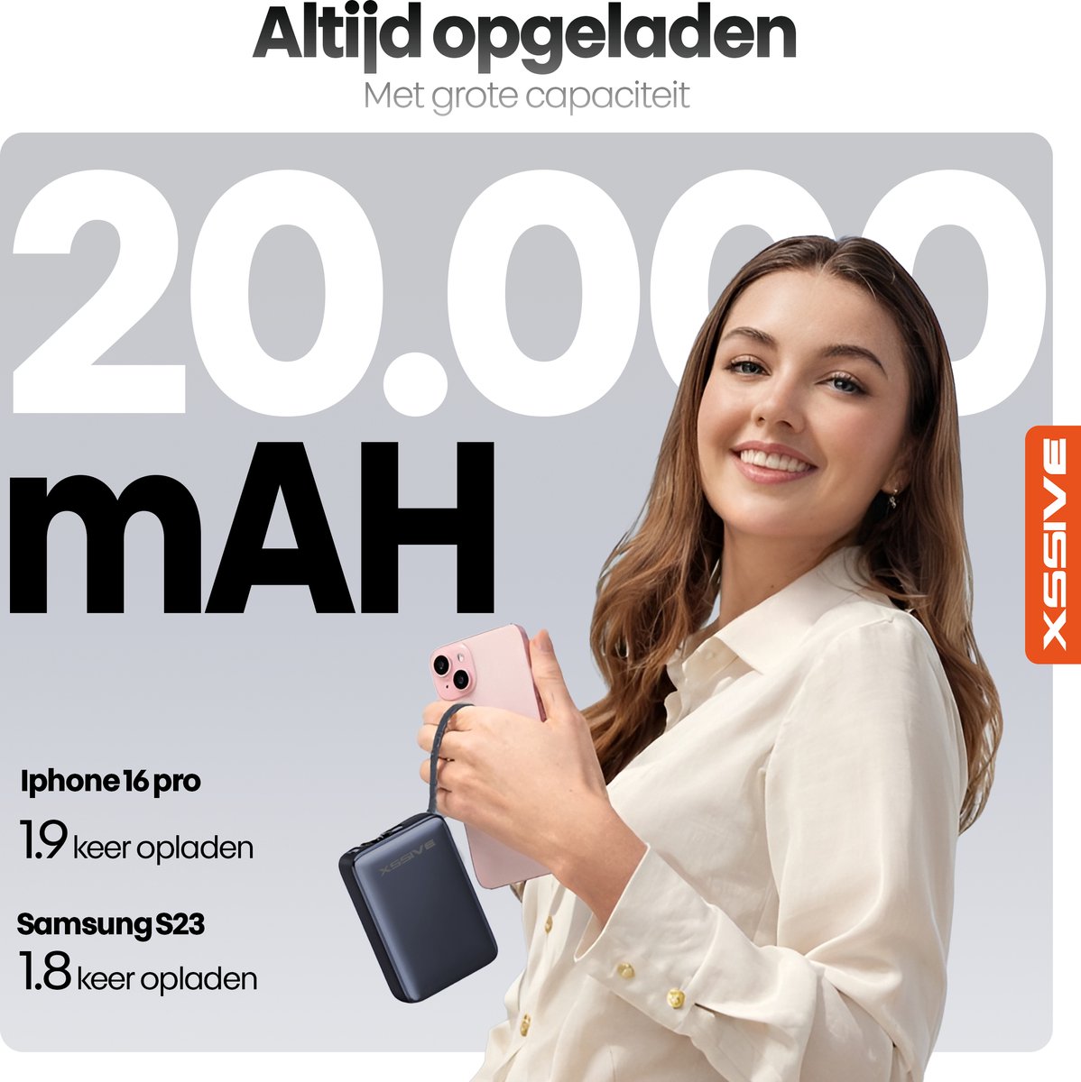 Xssive PB46 Powerbank 20000 mAh met Ingebouwde Kabels - afbeelding 3
