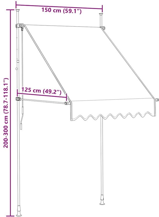 vidaXL Auvent extensible manuellement 150 cm anthracite