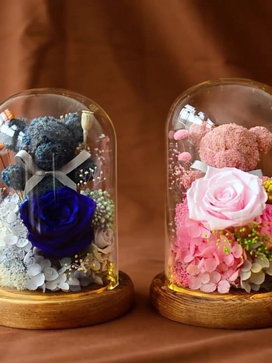 Rose en verre, rose éternelle en verre avec lumière led, la belle et la bête rose
