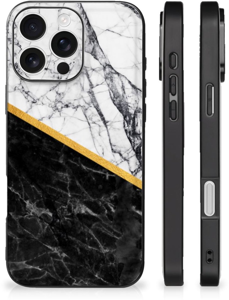 iPhone 16 Pro Marmeren Print Telefoonhoesje Marmer Wit Zwart - Origineel Cadeau Man