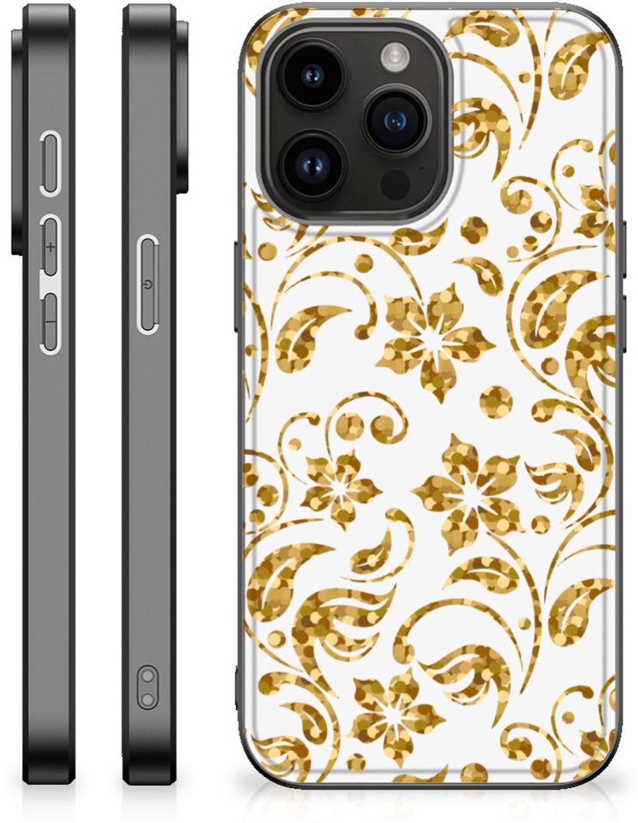 iPhone 15 Pro Max Bloemen Hoesje Gouden Bloemen