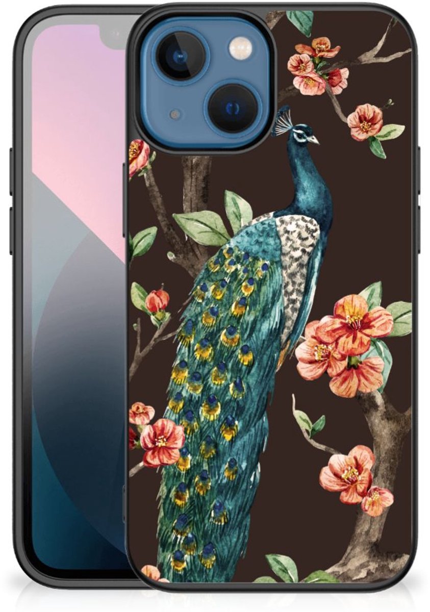 Apple iPhone 13 mini Dierenprint Telefoonhoesje Pauw met Bloemen