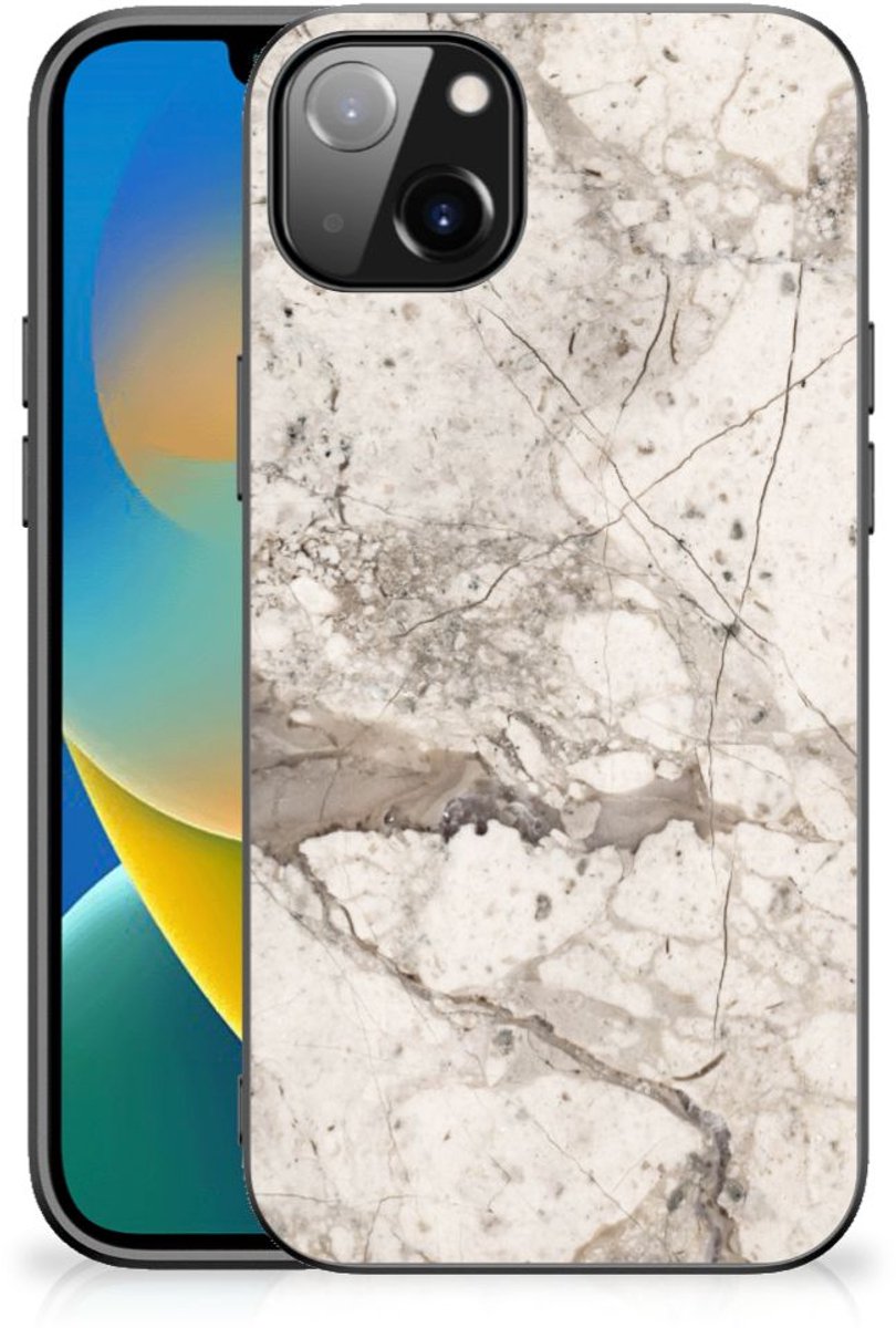 iPhone 14 Plus Marmeren Print Telefoonhoesje Marmer Beige