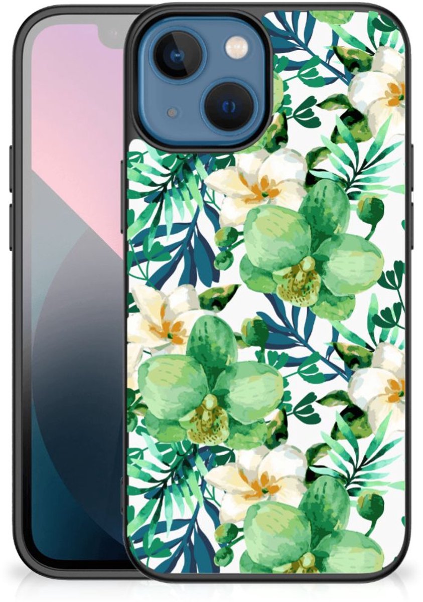 Apple iPhone 13 mini Bloemen Hoesje Orchidee Groen