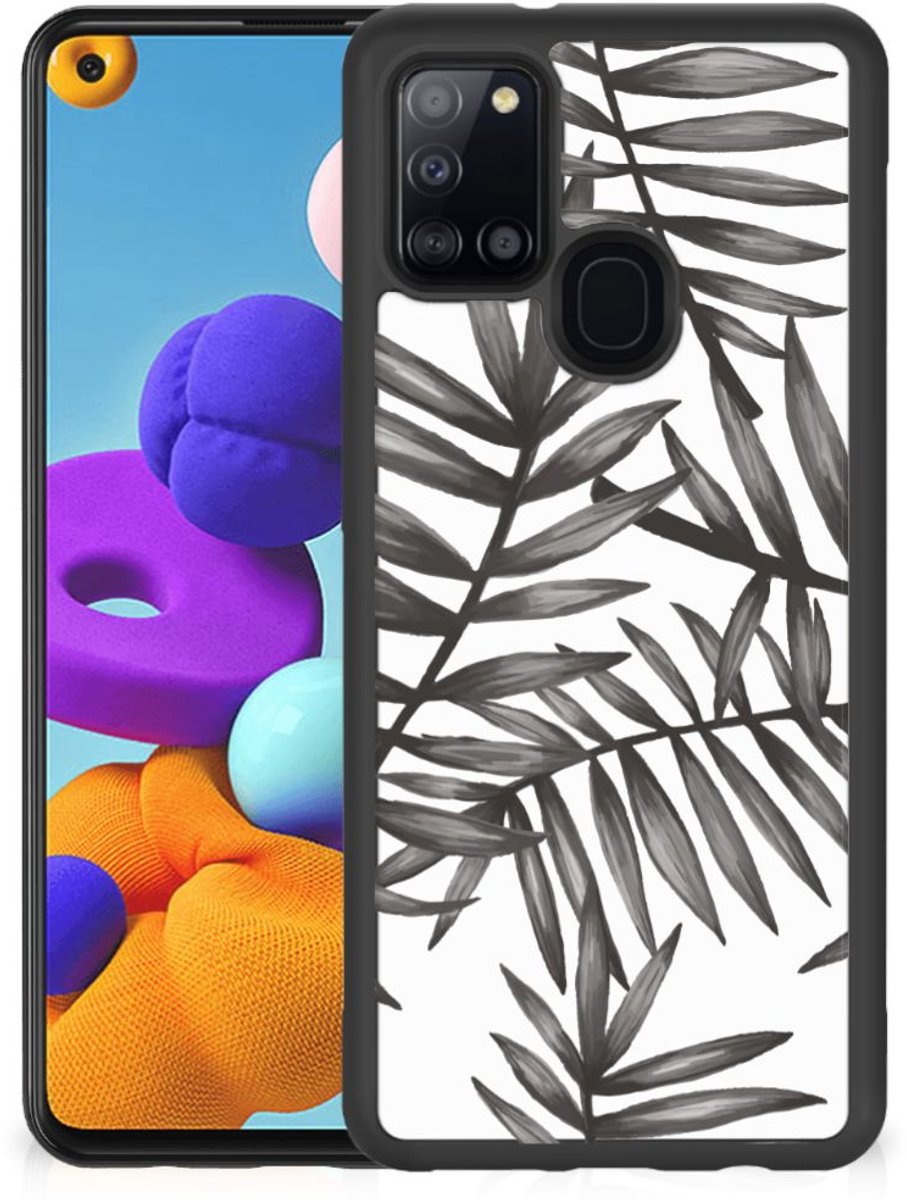 Samsung Galaxy A21s Skin Case Leaves Grey