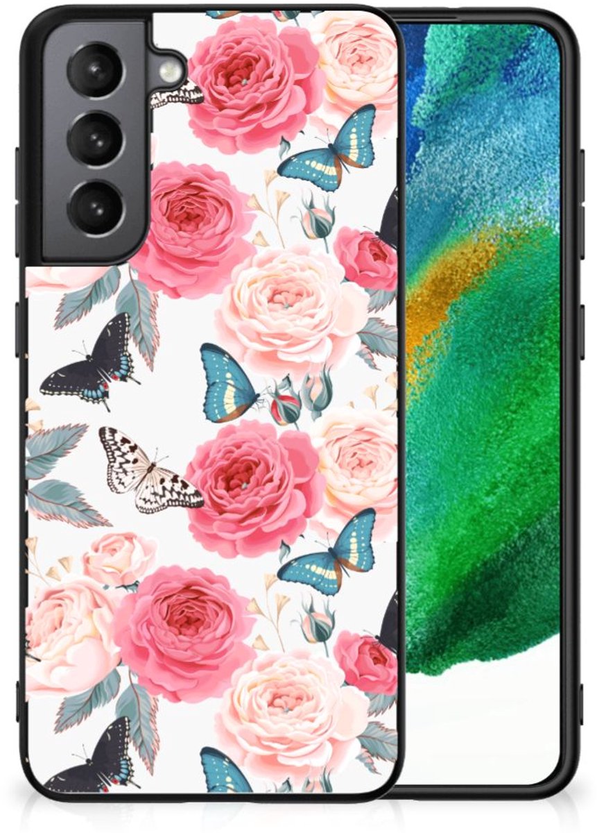 Back Cover voor Samsung Galaxy S21FE Bloemen Hoesje Butterfly Roses
