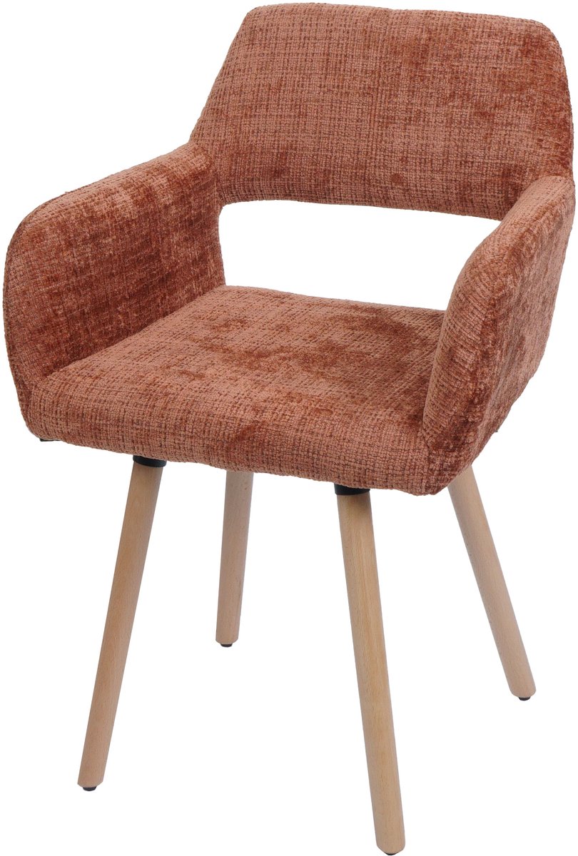 MCW Eetkamerstoel MCW-A50 II, stoel, keukenstoel, gestoffeerde stoel, hout, stof/textiel, chenille (465 g/m²) MVG ~ terracotta