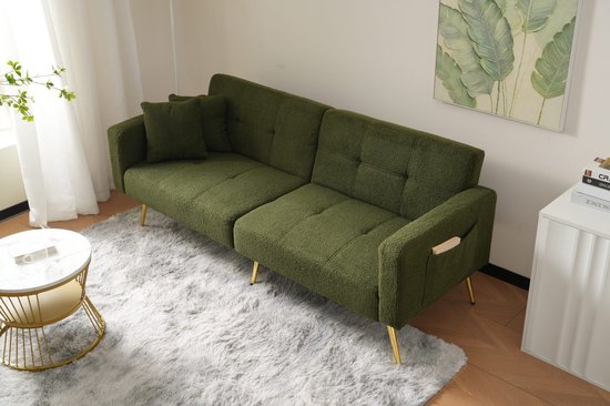 Canapé 2 places Sweiko - canapé-lit - dossier réglable - pieds dorés - avec Coussins - vert
