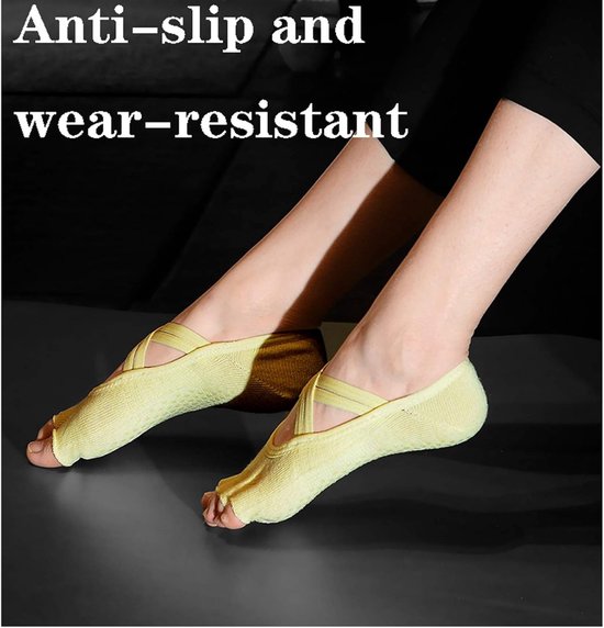 2 paar antislip Pilates-sokken - Yoga Sokken voor dames - Ademende sportsokken met grip - Yogasokken met gespleten teen - Dubbele kruisband antislip vloersokken - Perfect voor ballet, pilates en yoga — afbeelding 2