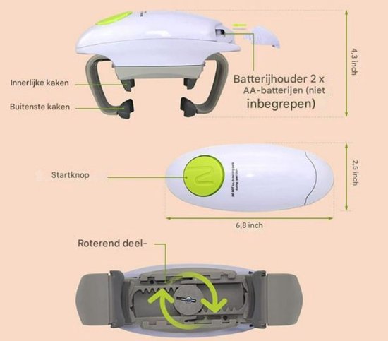 Elektrische blikopener, automatisch openen, elektrische blikopener met één druk op de knop voor alle blikjes, elektrische blikopener voor senioren, artritis-patiënten, mensen met zwakke handen