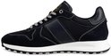 Donkerblauwe PME Legend sneaker met witte stiksels, grijs met witte veters en een witte zool.
