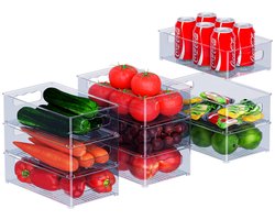 Ibenzoa® Koelkast Organizer Set - 9 Delen, Blauw-Grijs, Stapelbaar Opbergdoos