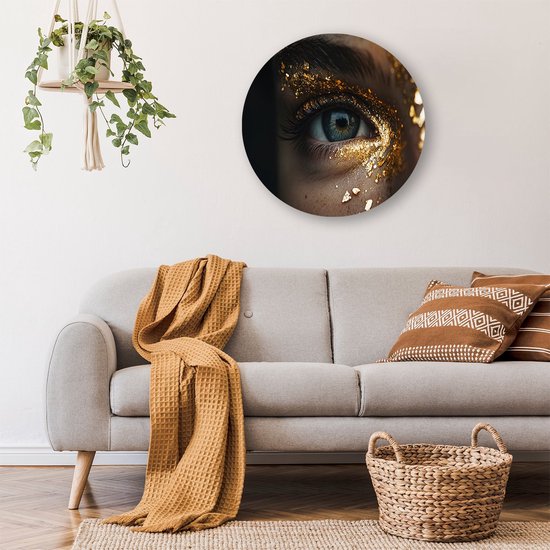 Oog met gouden details - Oog wandcirkel - Ronde muurdecoratie portret - Hyperrealisme - Forex ronde decoratie - Woondecoratie - muurcirkel forex 60x60 cm