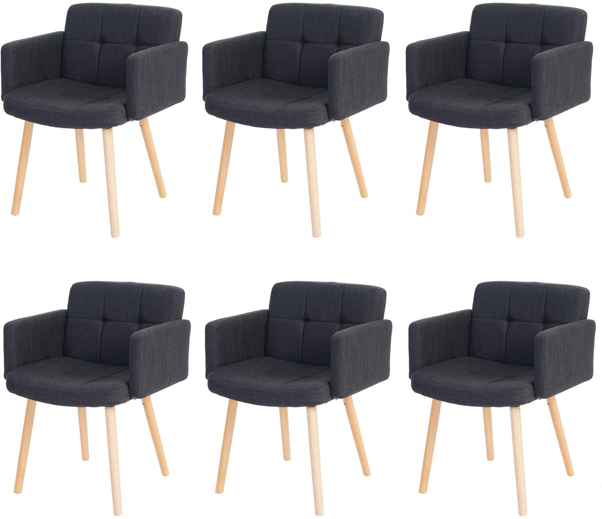 MCW Set van 6 eetkamerstoelen Orlando II, keukenstoel, retro design ~ textiel, donkergrijs