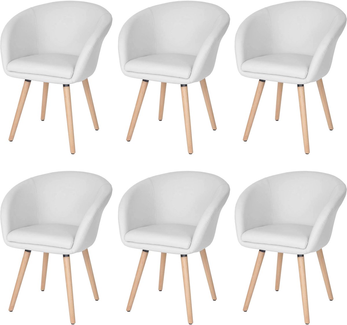 MCW Set van 6 eetkamerstoelen Malmö T633, stoel keukenstoel, retro jaren 50-design ~ kunstleer, wit