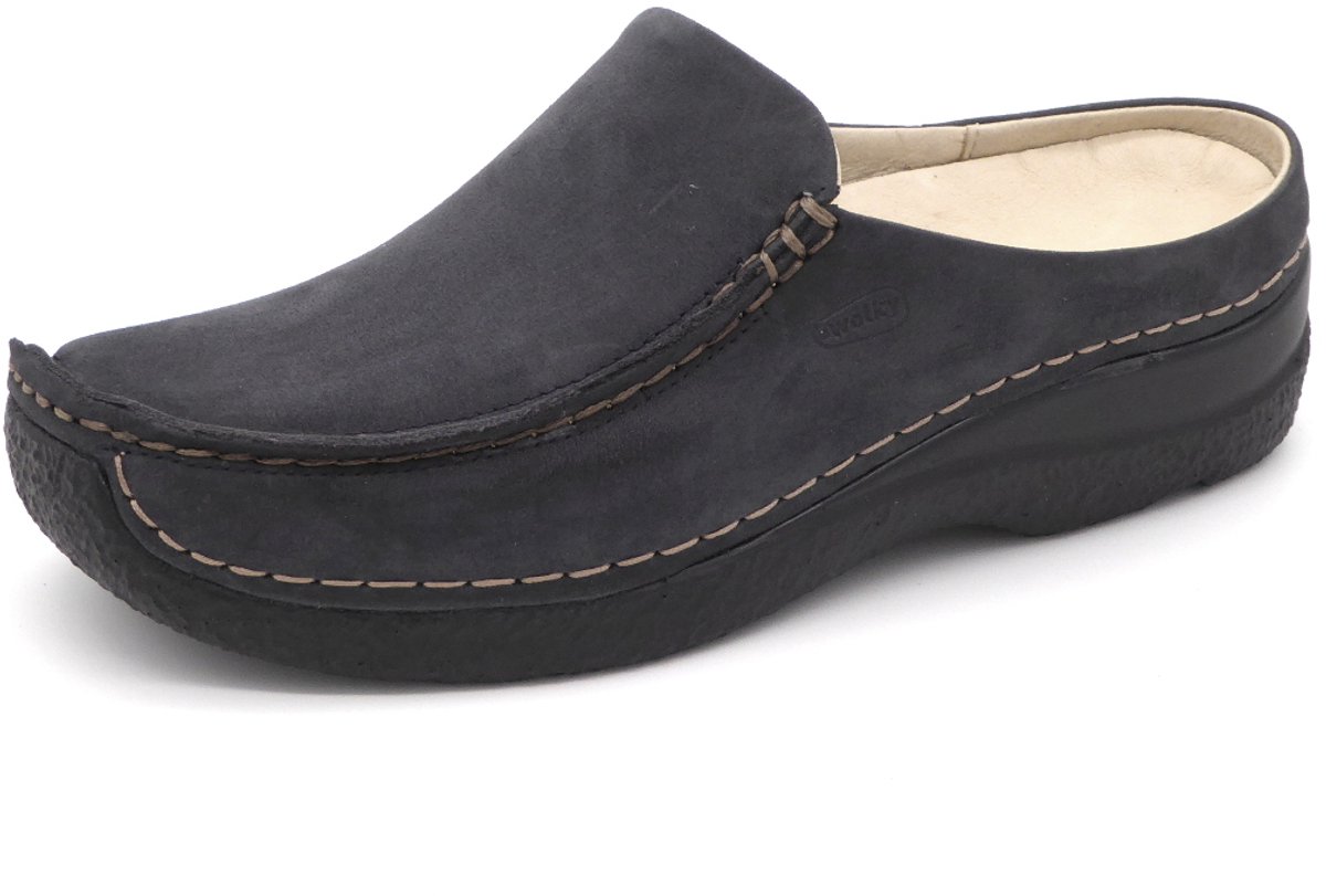Wolky Klompen Seamy Slide blauw nubuck