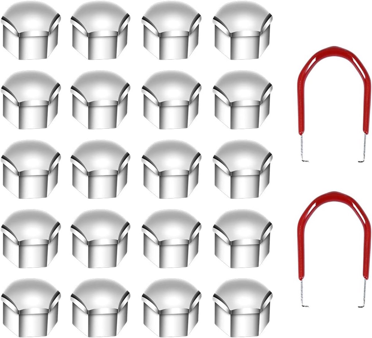 Image of 20 stuks doppen - wielbouten - 17 mm - kunststof groef - universele wielmoeren - doppen met 2 stuks trekhaken - zilver - auto-accessoires