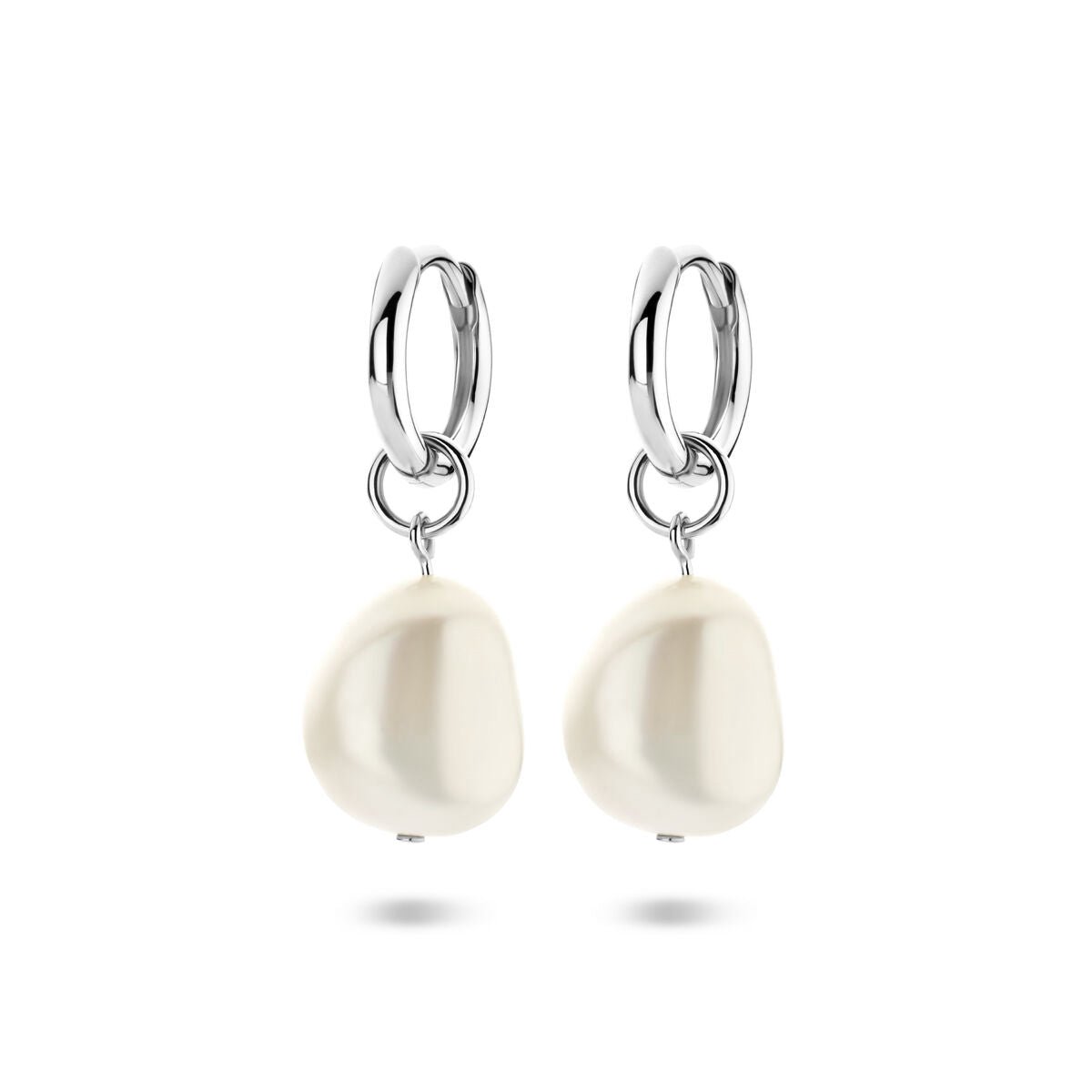 Zilveren gerhodineerde klapoorringen parel 25 mm - 1340989