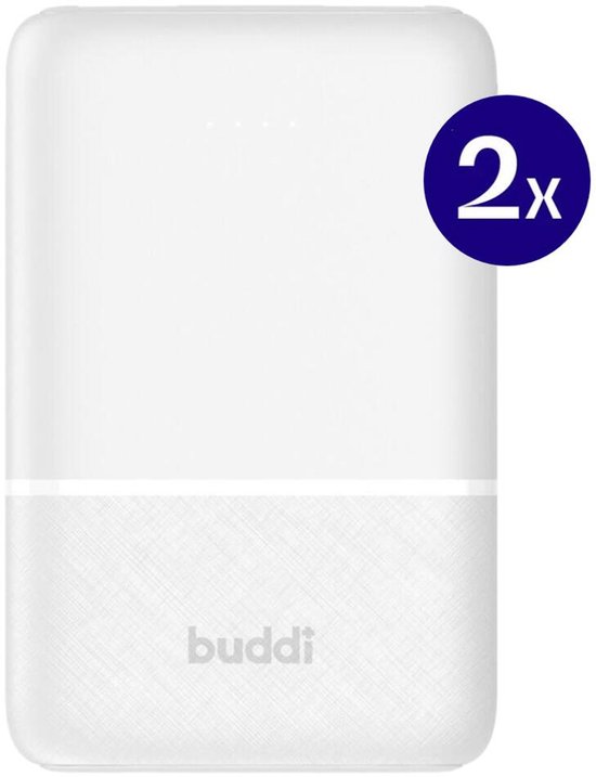 Buddi Go 5.000 mAh Powerbank Duo Pack - Reisformaat - Compact - Klein - Ultra Dun - 2.4A USB-C en USB-A - Universele Powerbank Geschikt voor Telefoon & Tablet - Ideaal voor handbagage - Wit