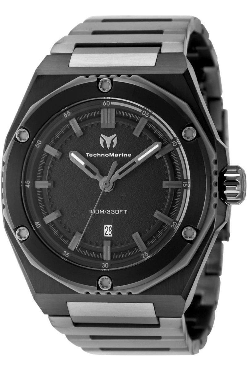 TechnoMarine CORAL - Legacy TM-416061 Heren Horloge - Waterdicht - Analoog - Quartz Uurwerk - Roestvrij Staal met zwarte Wijzerplaat - 45mm