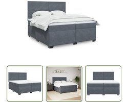 vidaXL Fluweel Bed - Boxspring - Boxspring met matras fluweel donkergrijs 200x200 cm - Tweepersoons Bed - Groot Bed - Donkere Kleuren