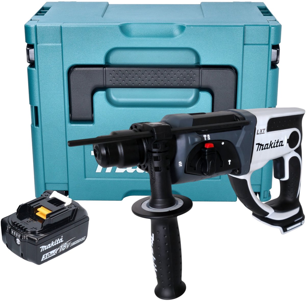 Makita DHR 202 F1JW Accuklopboormachine 18 V 20 mm 2.0 J wit + 1x accu 3.0 Ah + Makpac - zonder oplader
