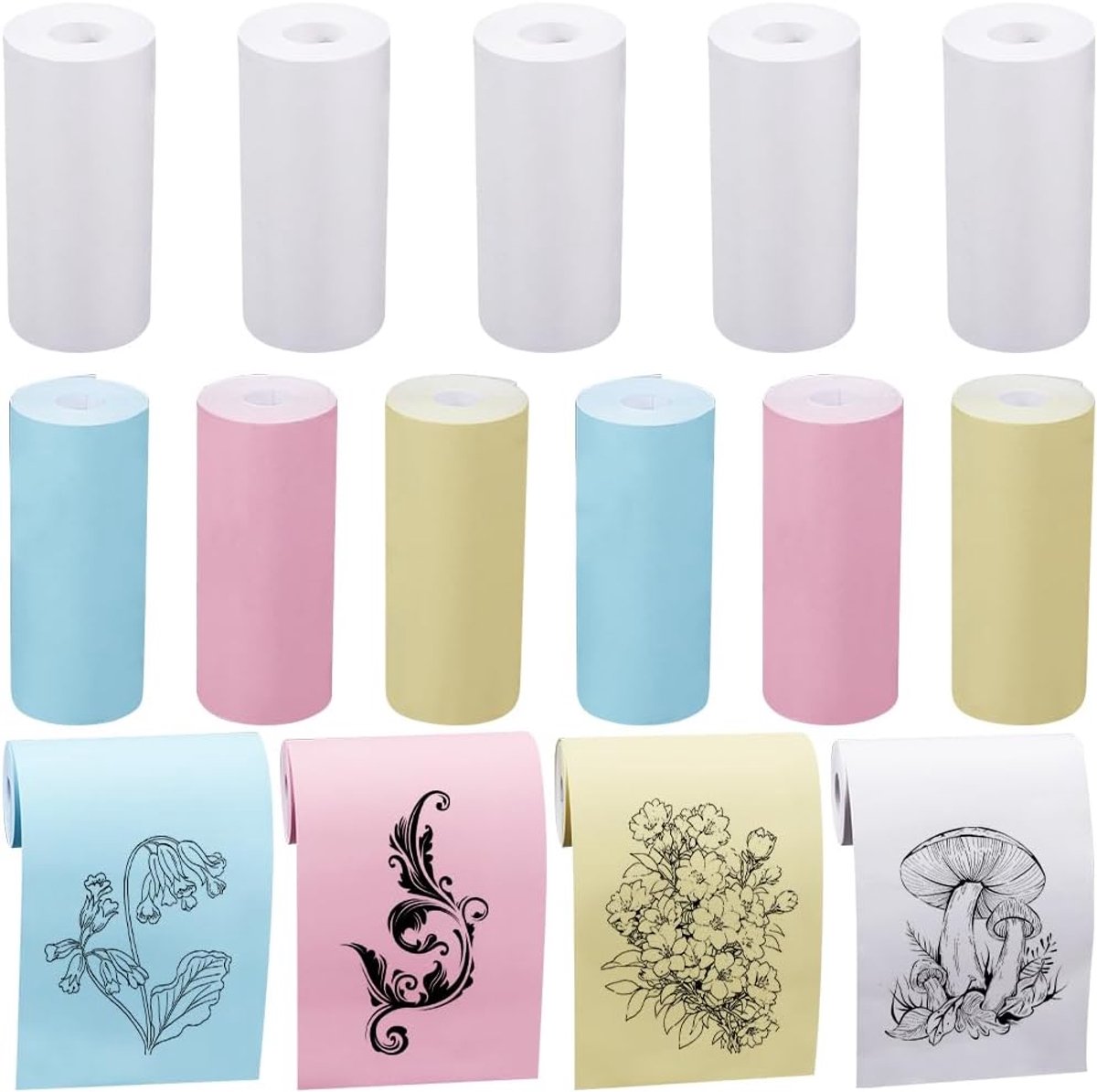 11 rollen thermisch bonpapier - wit - blauw - roze - geel - BPA-vrij - direct thermisch papier rollen - vierkant terminalpapier voor mini thermische POS-printer en creditcardmachines
