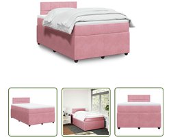 vidaXL Fluweel Bed - Boxspring - Boxspring met matras fluweel roze 120x190 cm - Roze Bed - Tweepersoons Bed - Boxspring Set