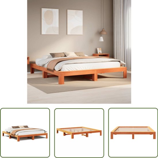 vidaXL - Cadre de lit - sans - matelas - solide - bois de pin - marron lavé - 180x200 - cm
