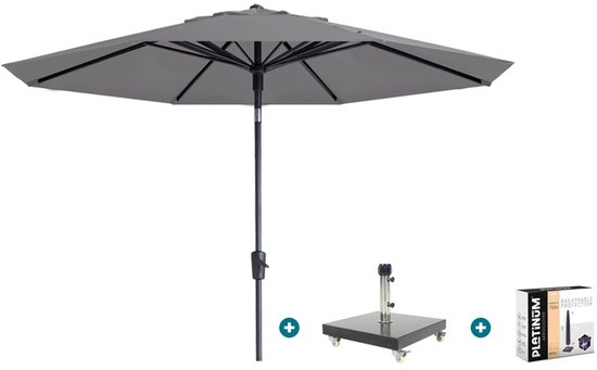 Parasol rond de Luxe Madison Paros 2 de 3 mètres - Gris clair avec base et housse Granada