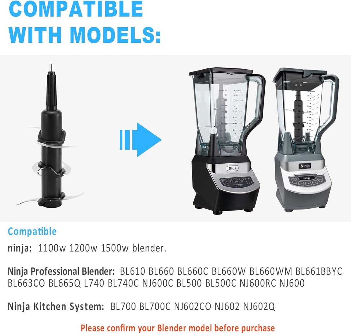 1 stuk - Blender 6-blads vervangingsset - Blender vervangend gestapeld mes - Gestapeld 6-blads vervanging - Zwart - Compatibel met Ninja Professional Blender-modellen BL500 BL660 BL700 BL740 NJ600C - Voor 72 oz Ninja Blenders – foto 5