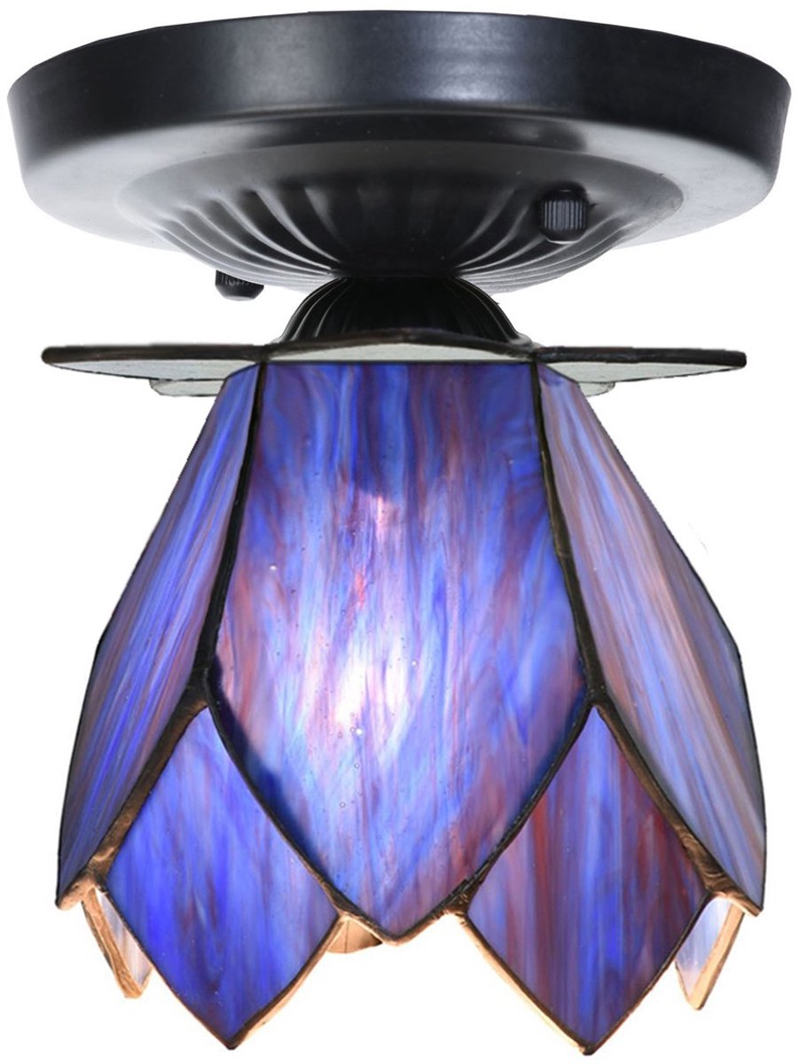 Tiffany plafonnière zwart met ''Blue Lotus'' - Art Deco Trade