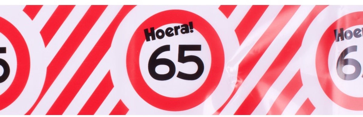 Afzetlint | rood en wit | lengte 10 meter | verjaardag 65 jaar