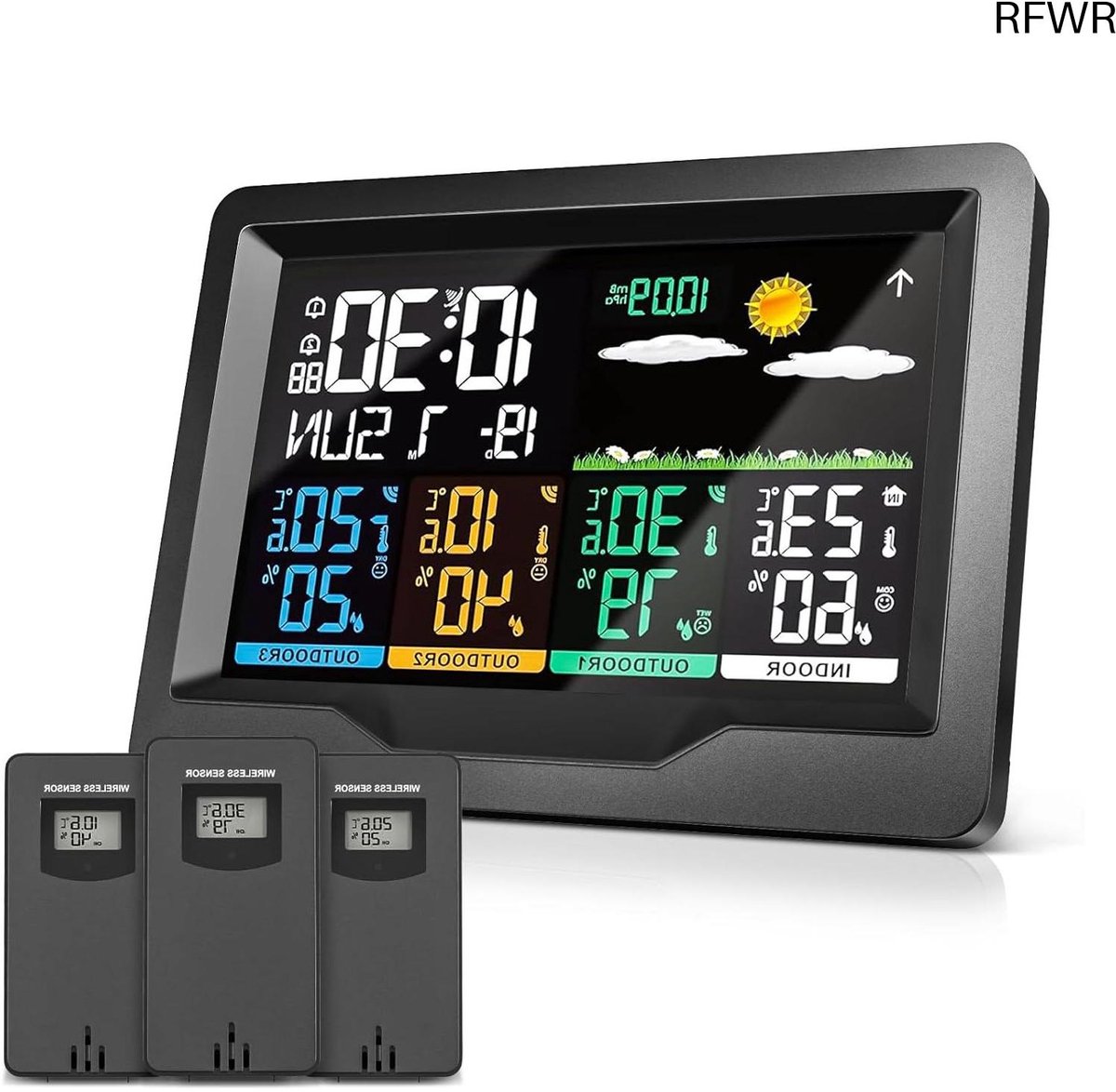 RFWR® Draadloos Weerstation met Meerdere Buitensensoren voor Binnen- en Buitenmetingen