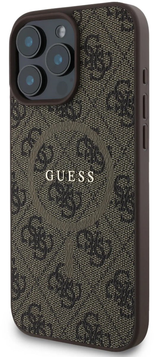 GUESS, Beschermhoes Geschikt voor Apple iPhone 16 Pro MagSafe bedrukt 4G, Bruin