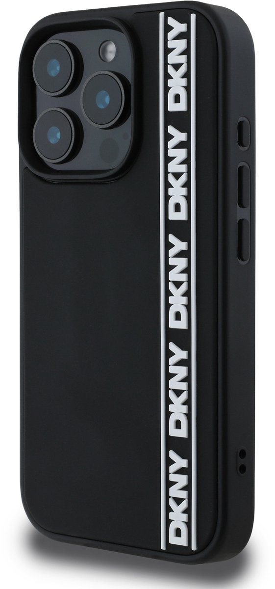 DKNY - Backcover iPhone 16 Pro - D Rubber Repeat Logo Line - Zwart