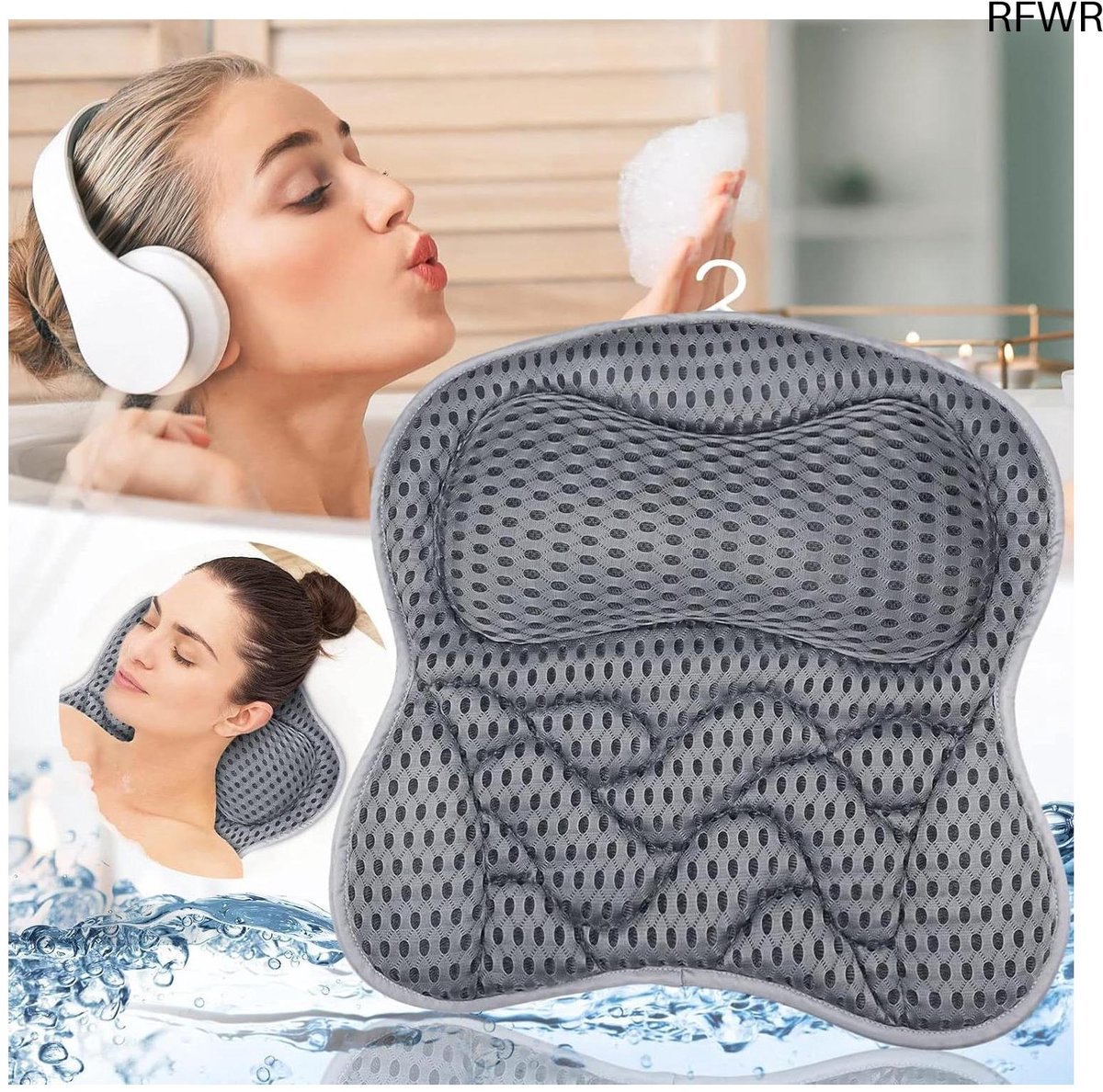 RFWR® Ergonomisch badkussen met zuignappen voor optimale nek- en rugontspanning