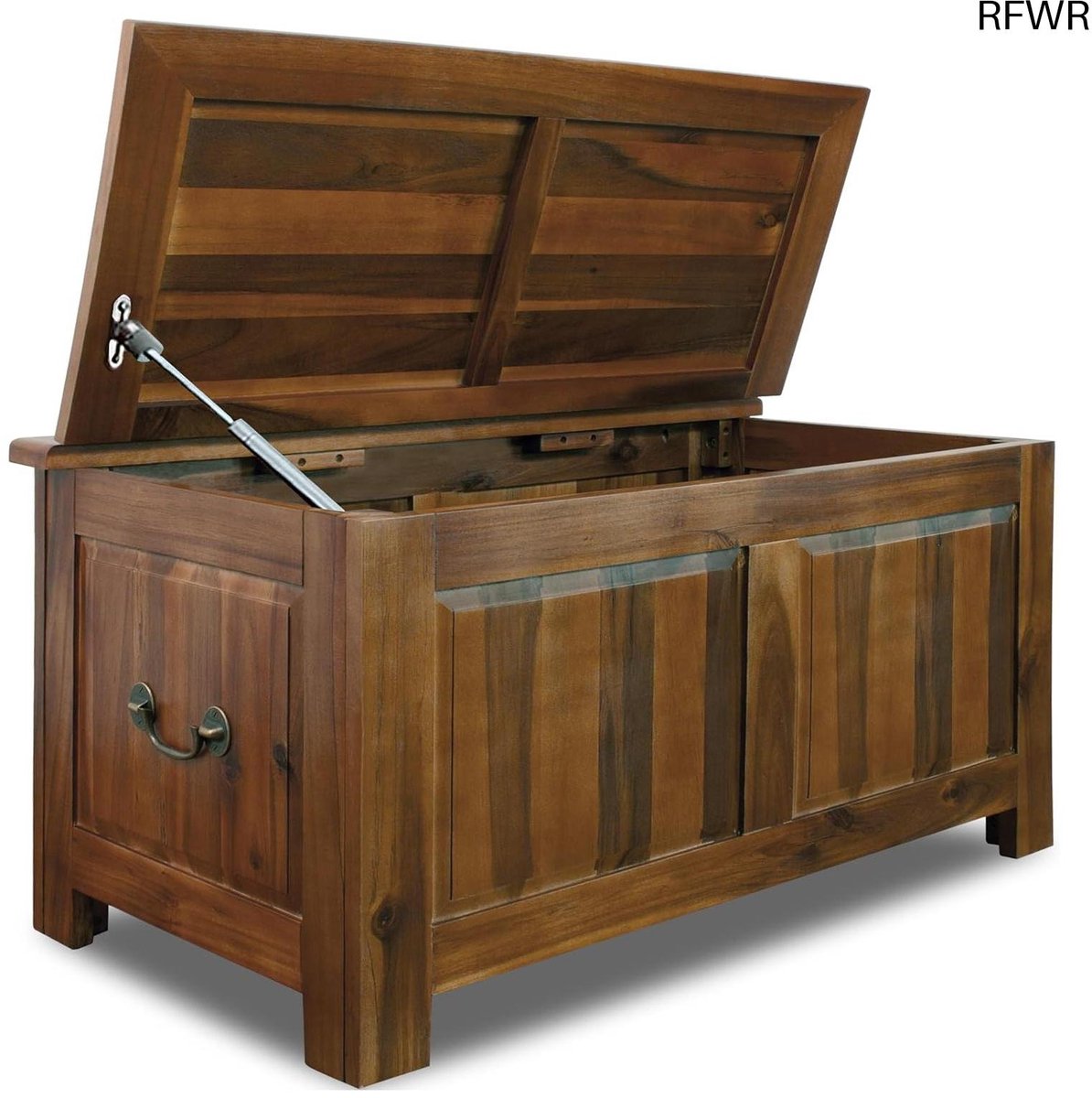 RFWR® Antieke Houten Opbergkist met Heffunctie 85x44x48 cm - Multifunctionele Kist voor Woonkamer