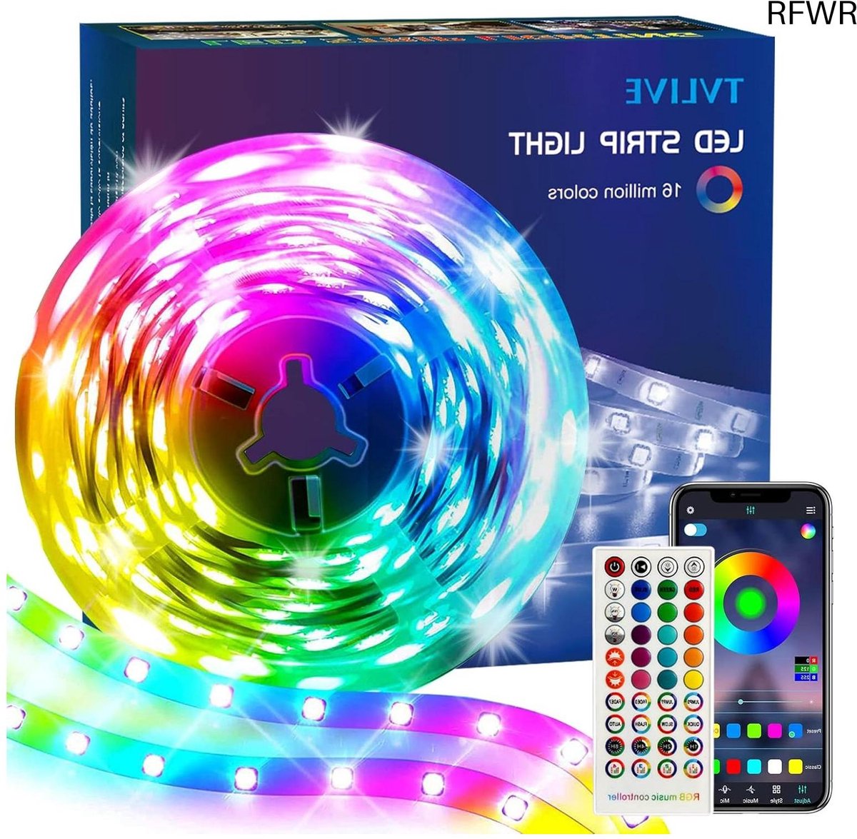 RFWR® LED Strip 6m met Afstandsbediening en App Bediening - RGB Kleurverandering, Muzieksynchronisatie, Ideaal voor Woonkamer en Keuken