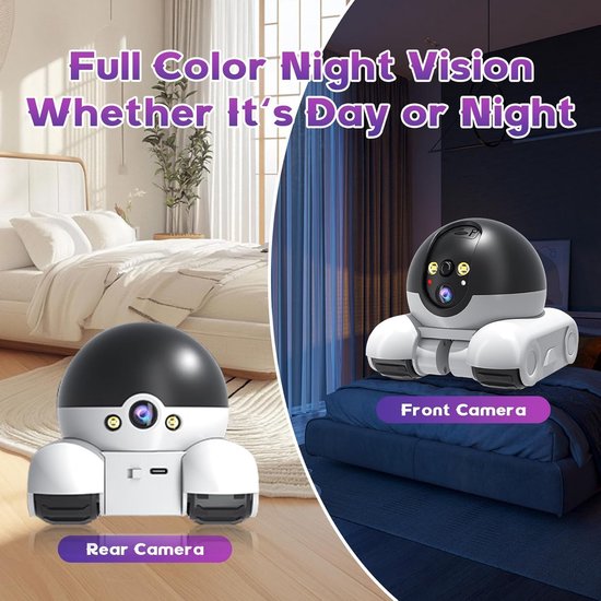 RFWR® Robotcamera met Dubbele Lens en Nachtzicht - 1080P Beveiligingscamera voor Binnen met App-bediening van Merkloos — afbeelding 2