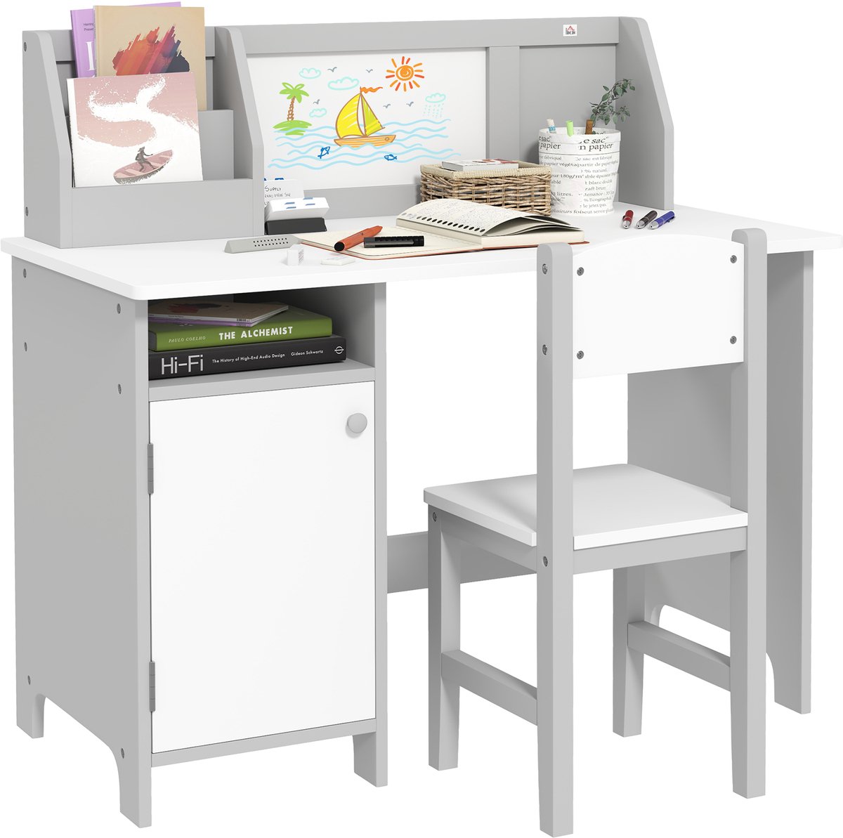 HOMCOM-Kinderbureau met stoel-MDF-90x45x85cm-Grijs