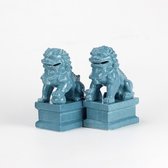 Fine Asianliving Chinese Foo Dogs Tempel Bewakers Leeuwen Porselein Blauw Set/2 Handgemaakt B6xD8xH15cm