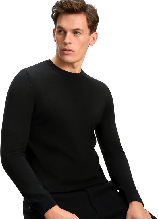 FALKE Basic New Merino Crew Neck elegante klassieker wol trui heren zwart - maat M