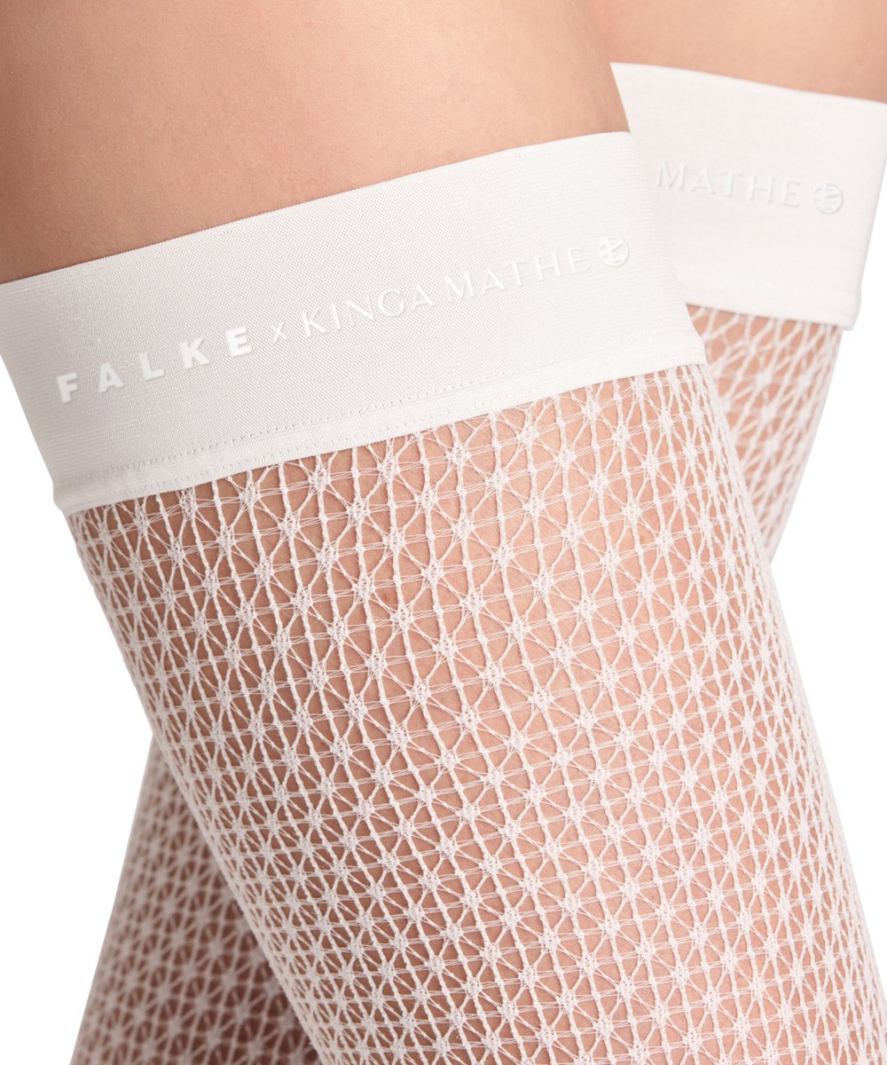 Falke Damen FALKE x Kinga Mathe gedessineerd materiaal transparent stay up kousen dames pearl wit 2036